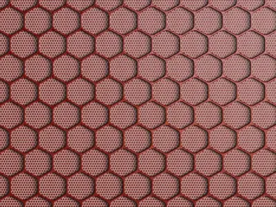 Red Hexagonal Metal Grille PBR Seamless Texture