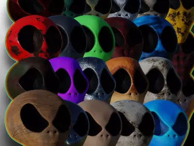 25 Textured Alien Skulls Low-poly 3D model