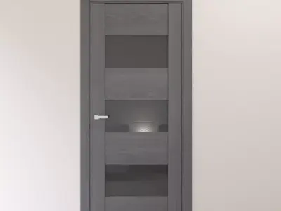 Gray oak interior door with dark gray glass 3D model