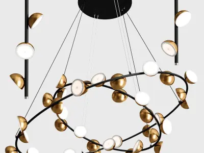 APRIL COLLECTION circular chandelier with gold and balls 3D model