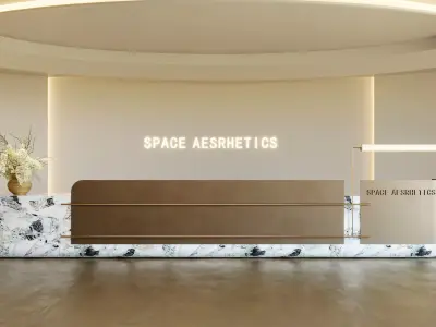 Minimalist Reception Desk with Sculptural Marble Base 3D model