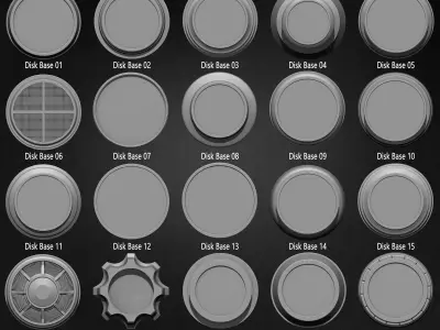 Pack of 20 Disk Bases Volume 01 Low-poly 3D model