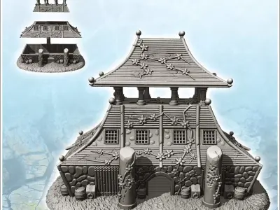 Large curved-roof medieval building with upstairs terrace and st 3D print model