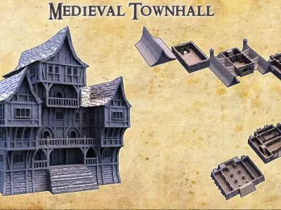 Medieval Townhall Tabletop Terrain 28MM 3D print model 3D print model