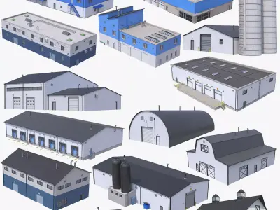 14 PBR Industrial Buildings Collection 3D Model Pack