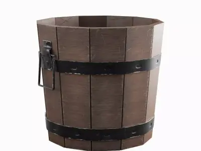 Wooden Bucket Set B Low-poly 3D model