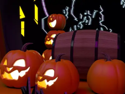 Happy Halloween Pumpkins Scene 05 Low-poly 3D model