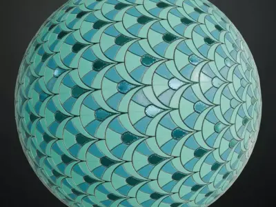 Modern Art Deco Monochromatic Mint Fan Mosaic Tiles PBR  Texture