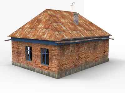 old Russian abandoned brick house Low-poly 3D model