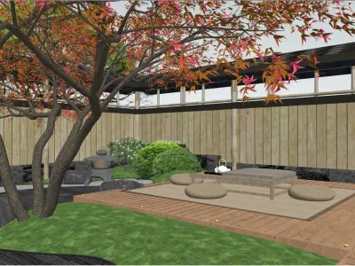 Japanese Zen - style Courtyard Landscape Design 3D model