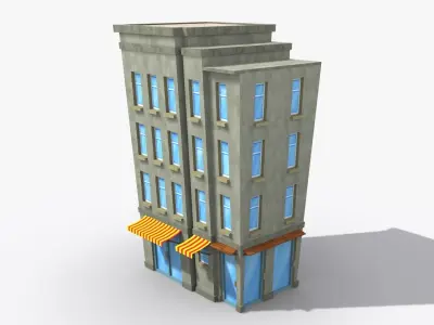 Cartoon Building x23 Low-poly 3D model