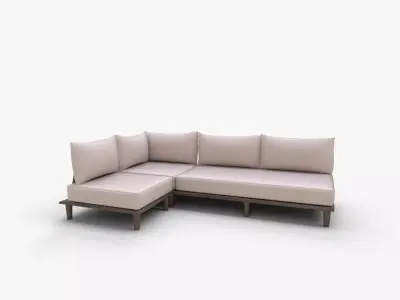 Baixa 3-Piece Wood Modern Outdoor Sectional Sofa 3D model