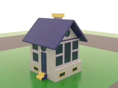 Low poly house on field Free low-poly 3D model
