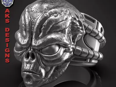  skull Ring jewelry Alien v1 3D print model
