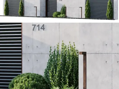 Fence 2 modern garden with trees and shrubs 3D model