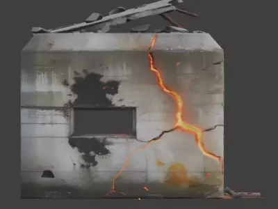 Destroyed Military Bunker with Lava Cracks 3D Model V01 Low-poly 3D model