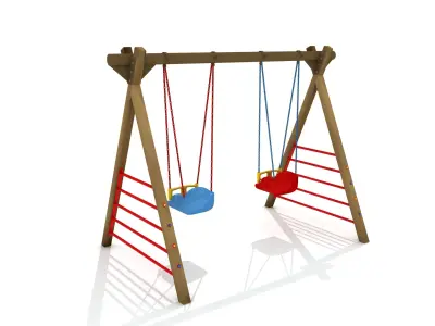 Kids Game Play Equipment 025 Wooden Swing 3D model