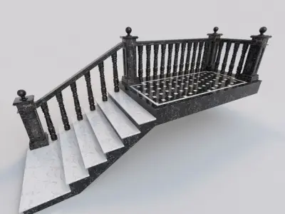 Classic stair with marble balusters 3D model