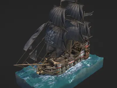 Stylish warship pirate ship Low-poly 3D model