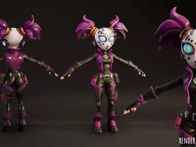 Stylized Sci Fi Bunny Girl Adventure 3 Game Ready Character PBR Low-poly 3D model