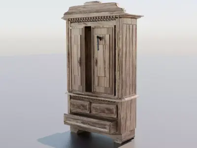 GameReady Wardrobe with Axe Detail Low-poly 3D model
