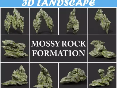 Low poly Mossy Rock Formation B 190416 Low-poly 3D model