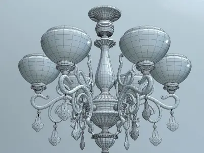 Six candle brass chandelier 3D model