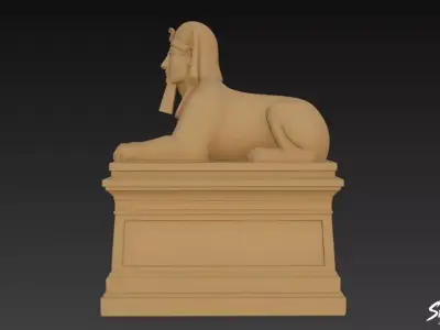 Egyptian Sphinx Statue on Pedestal Low-poly 3D model