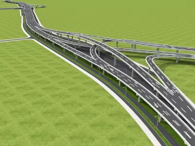 Highway Intersection Road Bridge 3D model Low-poly 3D model