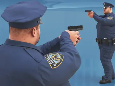  Overweight NYPD Officer Aiming Handgun Fur 