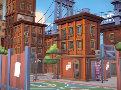 Lowpoly Brooklyn street hood assets 3D model