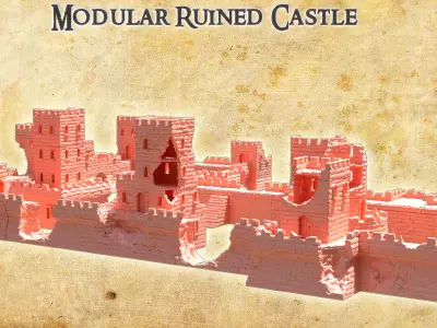 Modular Ruined Castle  28 mm Tabletop Terrain 3D print model