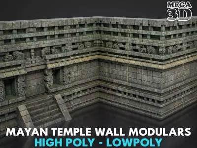 Mayan Temple Wall Modulars 08 250726 Low-poly 3D model