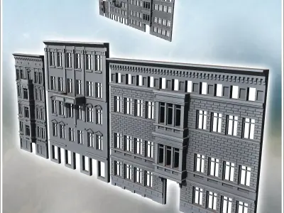 Set of three modern wall facades with bricks and bay windows 4 - 3D print model