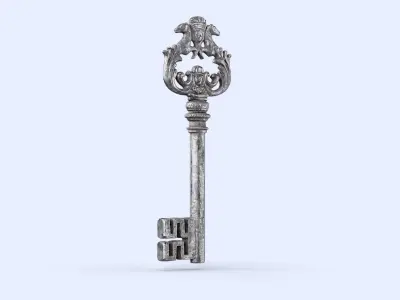 Skeleton key with horses Low-poly 3D model