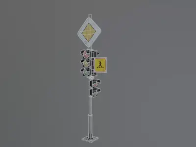 Urban Old Traffic Light Low-poly 3D model