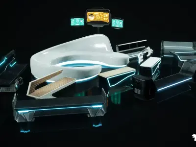 Cyberpunk Benches Low-poly 3D model