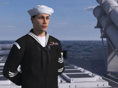  US Navy Sailor in Black Uniform Standing Pose 