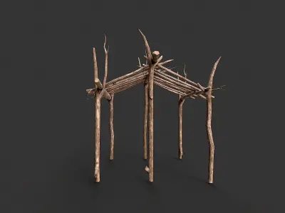 Primitive Wood Stick Jungle Shelter 13 Low-poly 3D model
