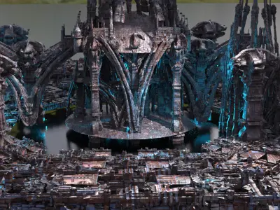 Edwardian Steampunk city exterior background 2 3D model