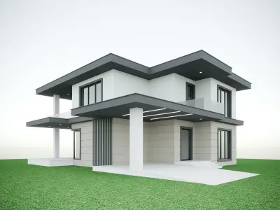 Architectural villa scene Low-poly 3D model