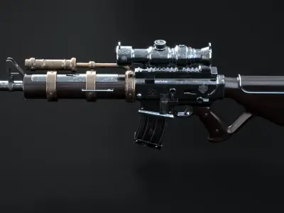  Steampunk Machine Gun with PBR Textures 