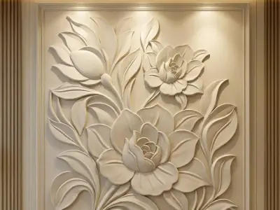 Modern Flower Relief Panel Wall Decor Set STL Mural CNC 379  3D model