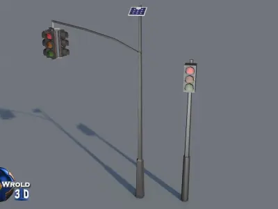 lowpoly Solar Traffic Light Collection Pack 3D Model Low-poly 3D model