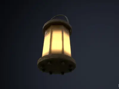 Wood and Leather Hide Medieval Hanging Lantern Low-poly 3D model