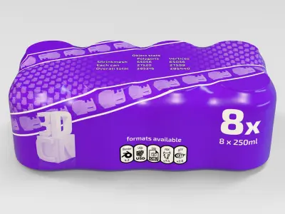 8 pack 250ml - 25cl  beer can shrinkwrap 3D model