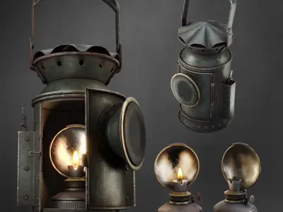 Old railway lamp Low-poly 3D model