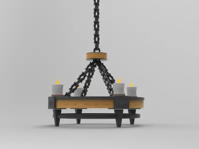 Chandelier candle hanging from chain Low-poly 3D model