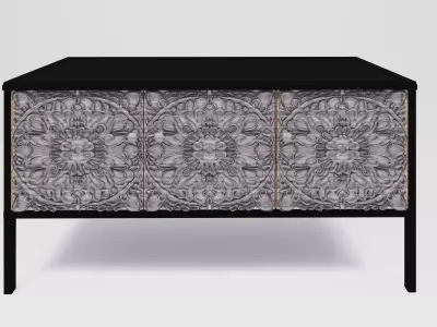 Sideboard in black metal with three black wood doors sculpted Free 3D model