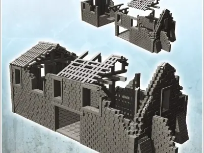 Ruined building with large door and wooden frame 36 - Modern WW2 3D print model